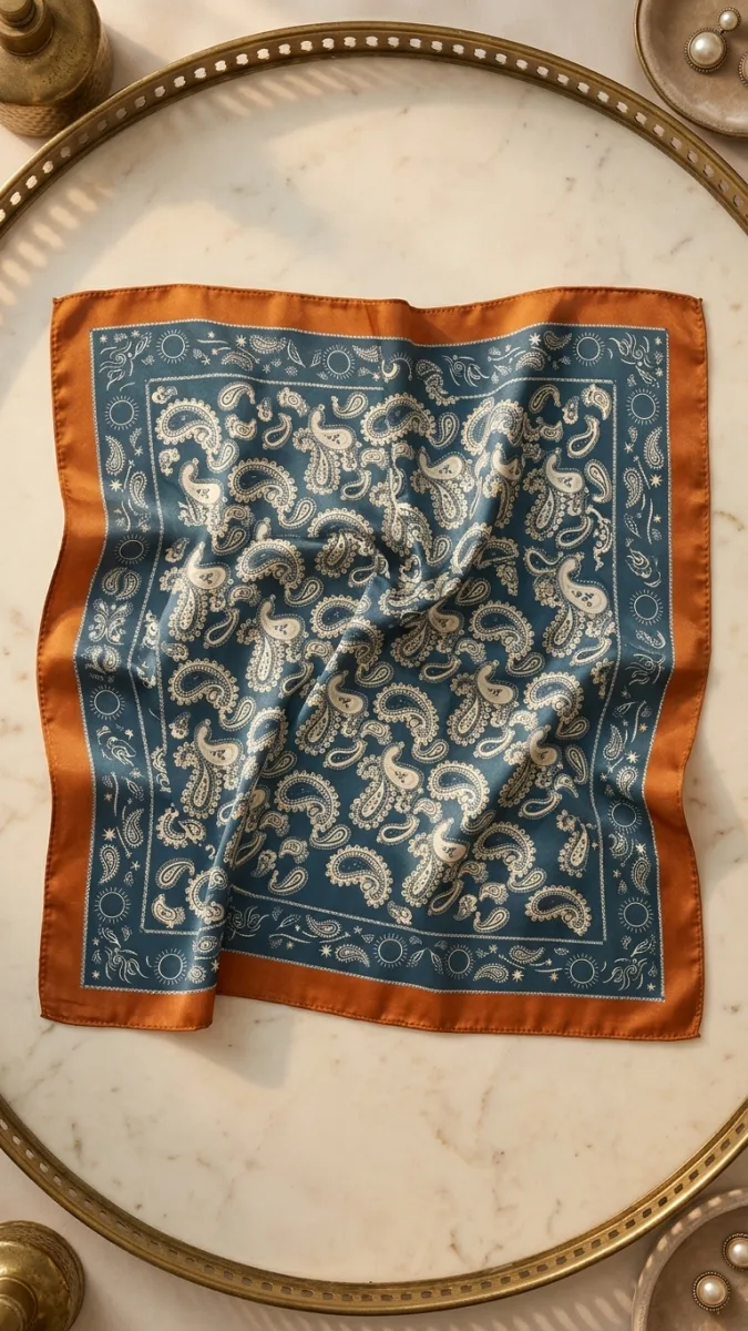 Pañuelo Bulgaro azul y choco