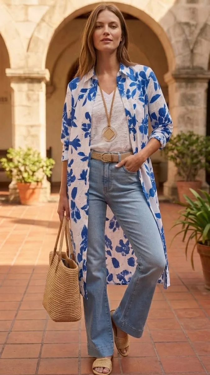 Maxicamisa Portofino Floreada - Azul · camisas de mujer · Vitreaux Boutique