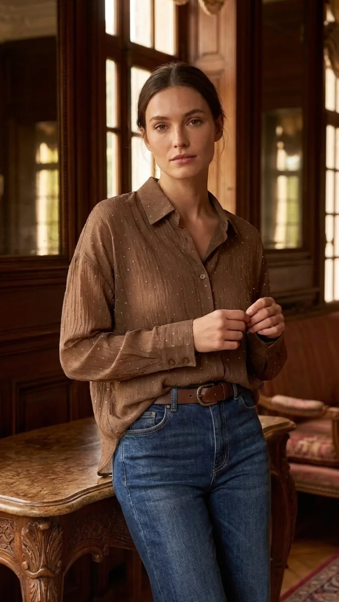 Camisa Cristal brillo - Choco · camisas de mujer · Vitreaux Boutique