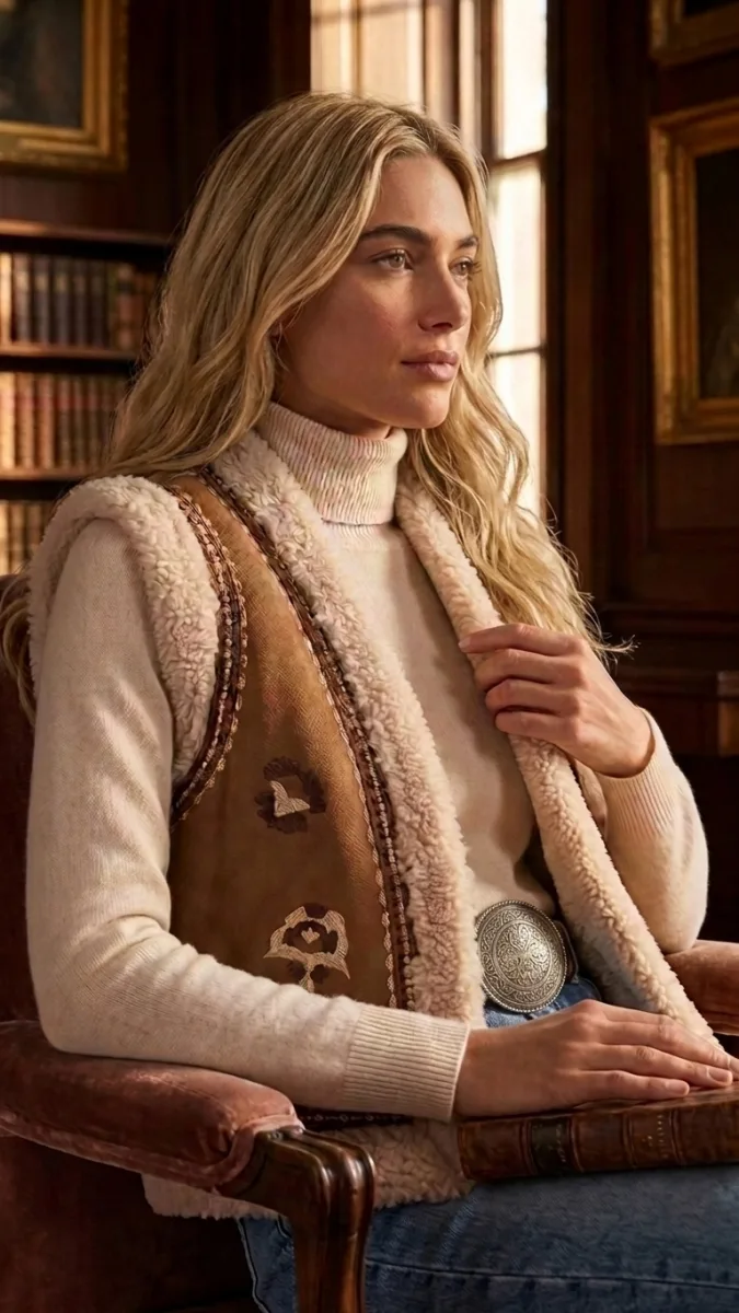 Chaleco Folk corderito bordado - Camel · chalecos de mujer · Vitreaux Boutique