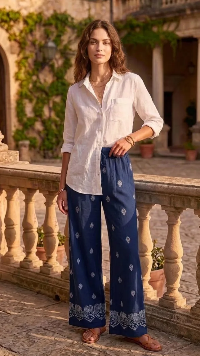 Palazzo Loreto - Azul · pantalon de mujer · Vitreaux Boutique