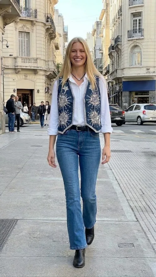 Chaleco Star jean bordado · chalecos de mujer · Vitreaux Boutique