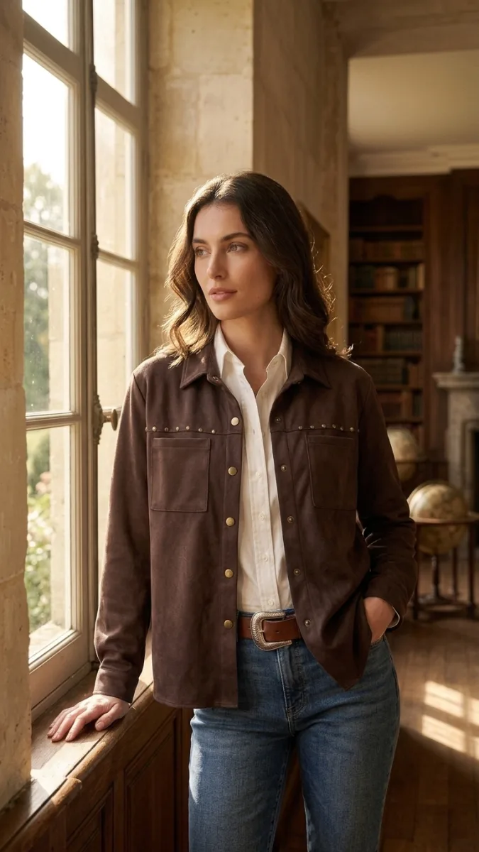 Camisaco Aiden Gamusa con Tachas - Choco · camisas de mujer · Vitreaux Boutique