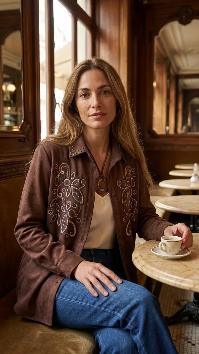 Camisaco Ale Gamusa Bordada - Choco